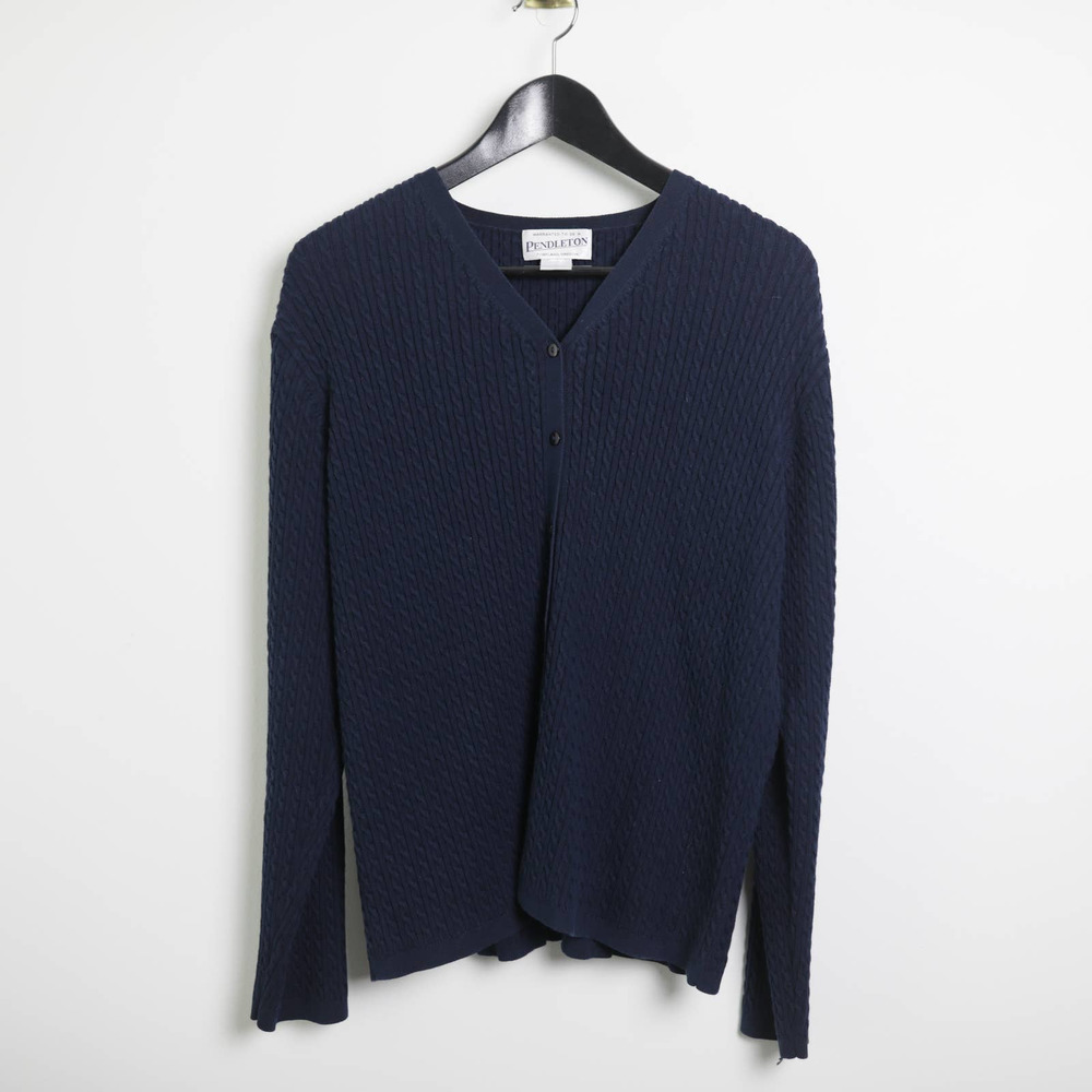 Pendleton V-Neck Cotton Blend Cable Knit Boyfriend Style Cardigan Sweater